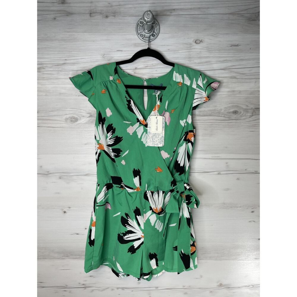 Fleur Bleue Green Floral Romper Womens 6 V-Neck Flutter Sleeve MD7412L-162PR76